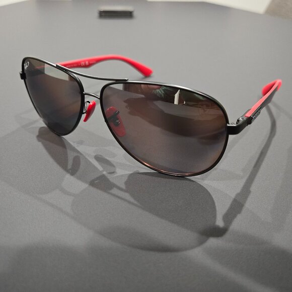 Ray Ban Scuderia Ferrari Silver Mirror Chromance Aviator Sunglasses RB8313M - Picture 3 of 16